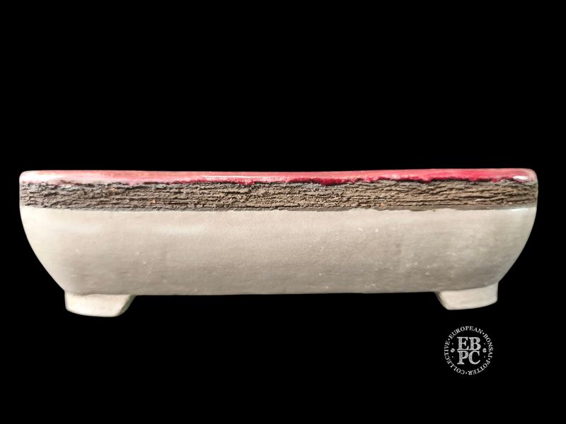 Vasart Bonsai - Italy.  20.3cm; Rectangle; Hand-made; Soft Corner Design; Fuchsia Glazed Rim; Textured Band; Made by Vasart Bonsai; EBPC Stamped;  *EBPC DIRECT (Sent to you from within the EU!) *