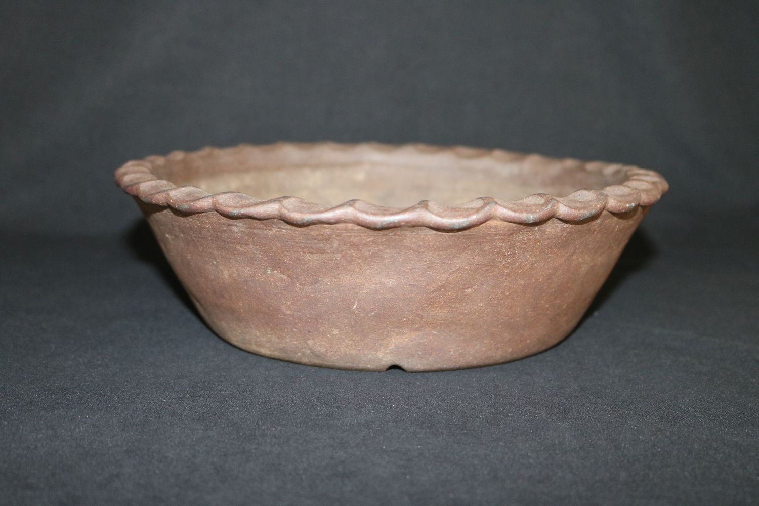 Gyouzan – Tokoname, Japan.   25.5cm; Deep Nanban Design; Altered Form; Unglazed; Hand-signed by Gyouzan; (Highest Quality Line)