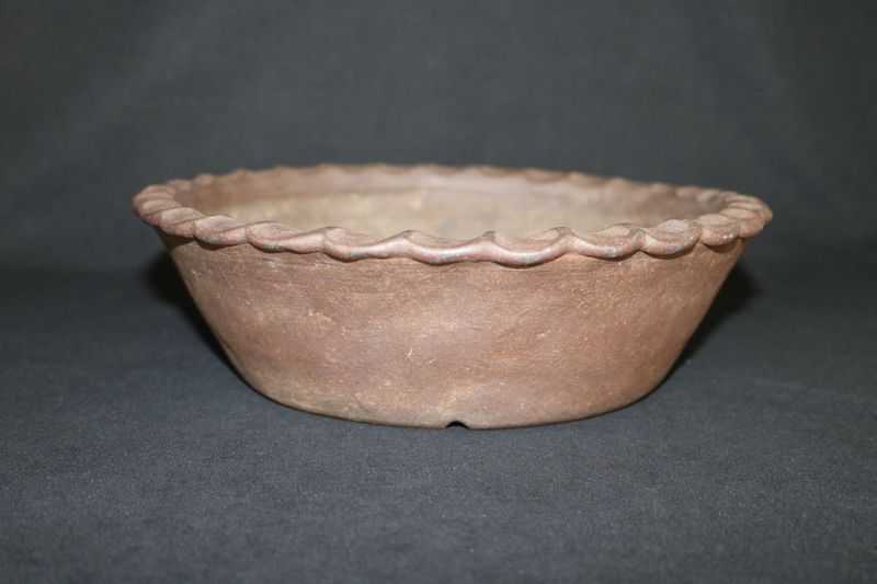 Gyouzan – Tokoname, Japan.   25.5cm; Deep Nanban Design; Altered Form; Unglazed; Hand-signed by Gyouzan; (Highest Quality Line)