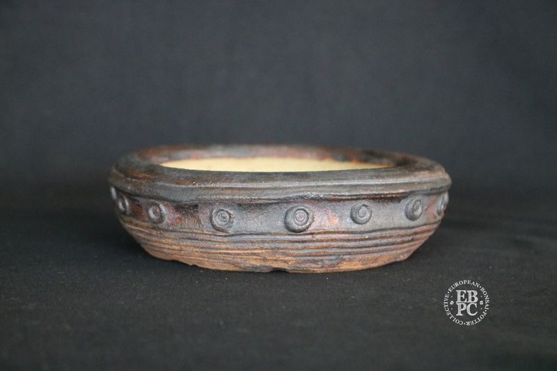 Ian Baillie –  13.3cm; Round; Shohin; Nanban/Drum Fusion; Unglazed; Oxides; Older Pre-Loved Pot; Excellent Finish;