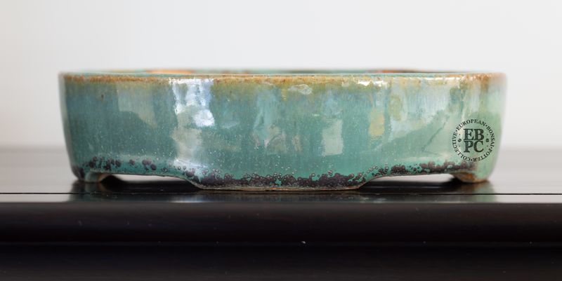 Michal Mokry - Netherlands.   15.2cm; Oval; Oribe Glaze; Subtle Crystal Formations; Green; Browns; Made by Michal Mokry.  *EBPC DIRECT (Sent to you from within the EU!) *