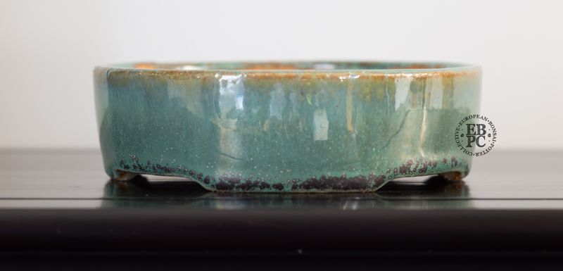 Michal Mokry - Netherlands. 15.2cm; Oval; Oribe Glaze; Subtle Crystal Formations; Green; Browns; Made by Michal Mokry. *EBPC DIRECT (Sent to you from within the EU!) *