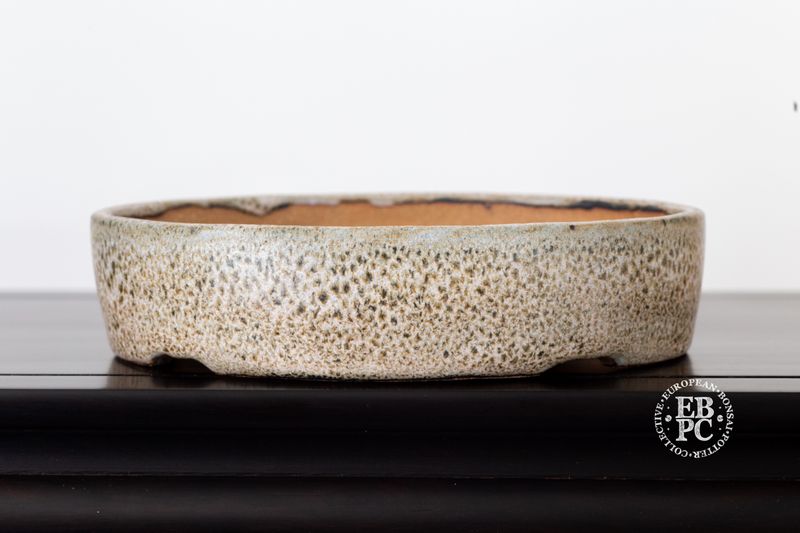 Michal Mokry - Netherlands.   19cm; Oval; Dappled Glaze; Tones of Brown; Cream; Made by Michal Mokry.  *EBPC DIRECT (Sent to you from within the EU!) *.