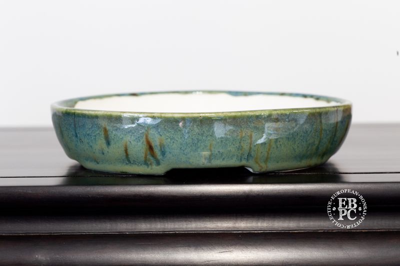 Michal Mokry - Netherlands.   16.5cm; Porcelain Body; Oval; Exquisite Glaze; L Blue; Greens; Browns; Made by Michal Mokry.  *EBPC DIRECT (Sent to you from within the EU!) *