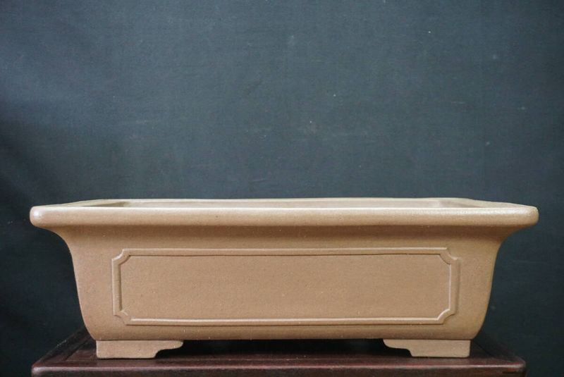 SENZAN, Tokoname.   47cm; Rectangle; Unglazed; Toukadei / Peach Bloosom Clay; Relief Frame Detail; Stepped Feet; Formal Form; Refined Finish;  * Offered on behalf of a client.