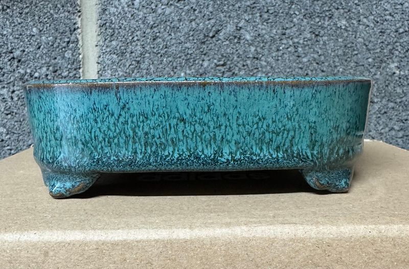 Fuuka, 風香 - Kiyoshi Koiwai.   16.3cm; Soft Rectangle; Turquise: Running Glaze; Carved Feet; Intricate Glaze; Refined Form &amp; Finish;  * Offered on behalf of a client.