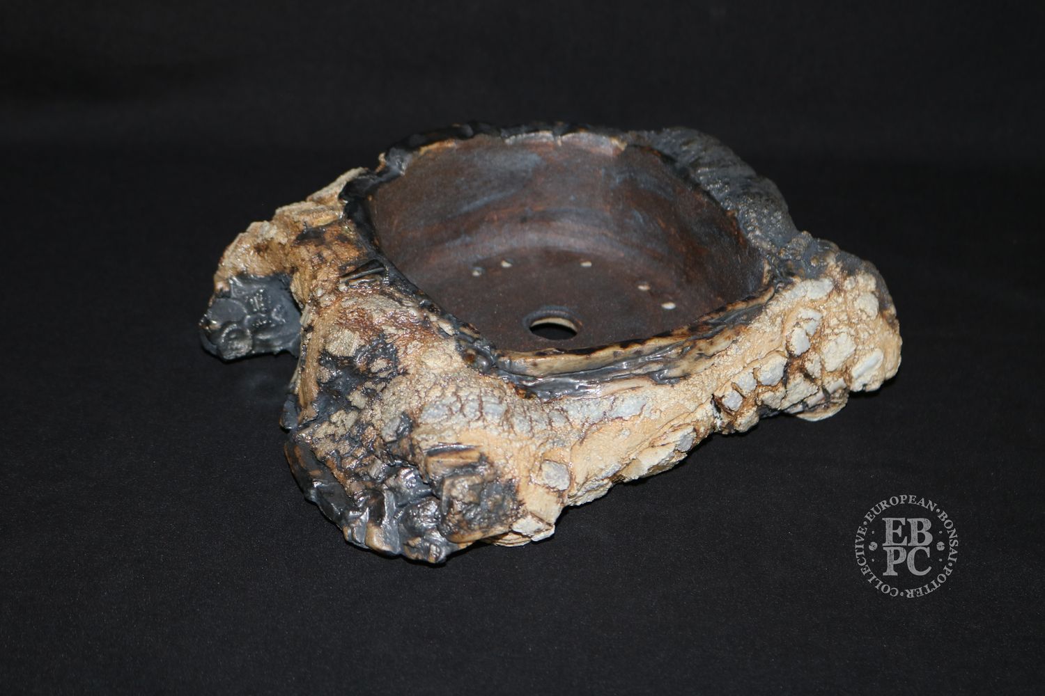 Eddie Curtis, England.   - 21.3cm; Unique Design Rectangle; Lithic/Rock Effect; Multiple Glaze Techniques; Shino Glaze; Various Distinct Textures; Artist Stamped;