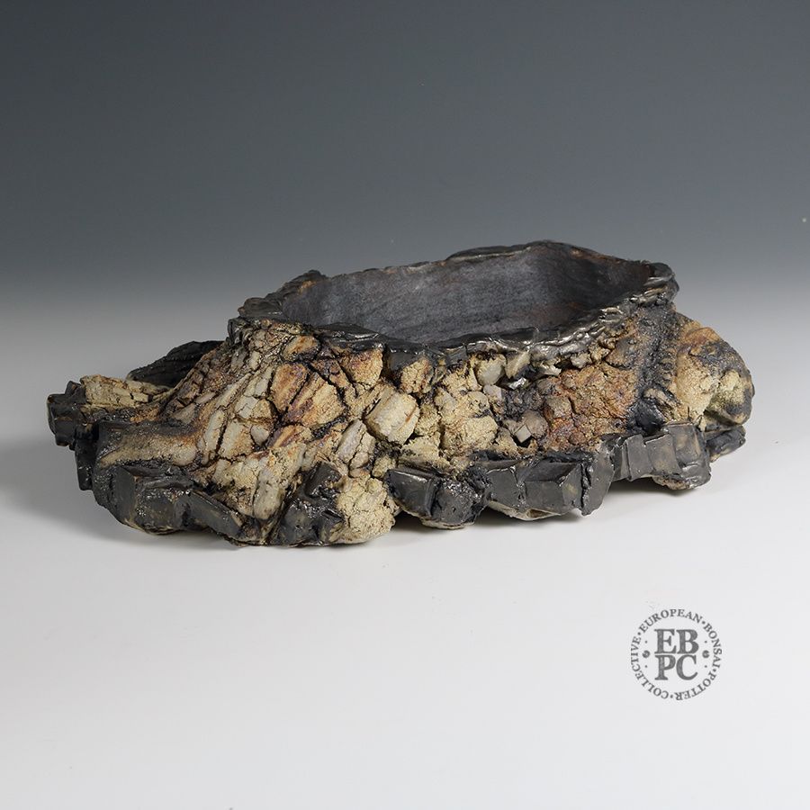 Eddie Curtis, England.   - 35cm; Unique Design Rectangle; Lithic/Rock Effect; Multiple Finish Techniques; Various Distinct Textures; Artist Stamped;
