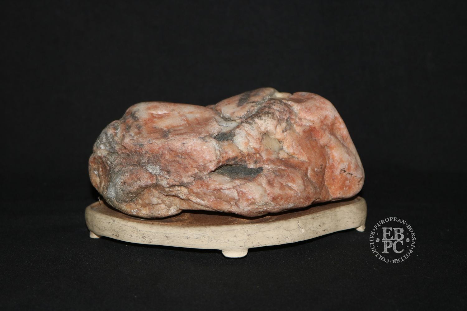 Suiseki; 16.5cm; Viewing Stone; Yamagata-ishi; Aki-ishi; Red Rock &amp; Snow Colours. Ceramic Daiza Base; Derek Aspinall&#39;s Private Collection.  - Selling for Derek&#39;s family.