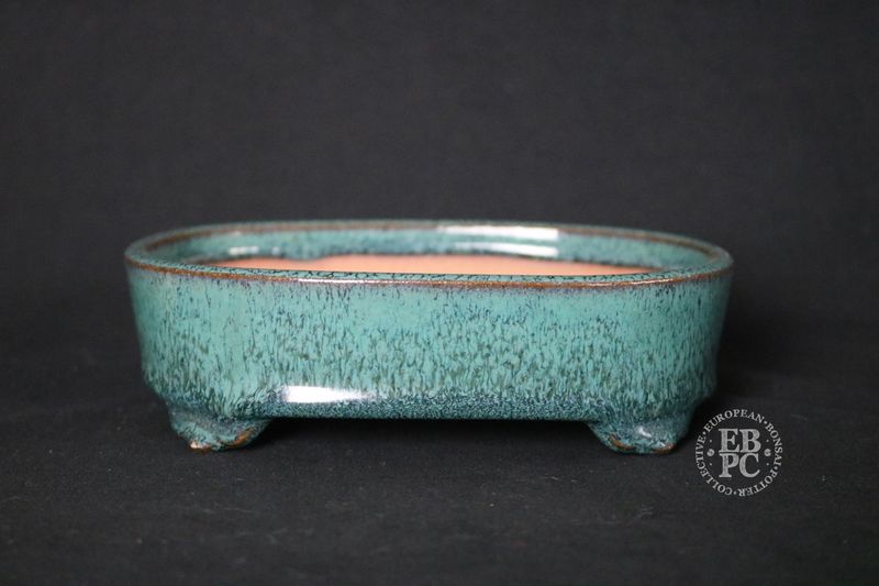 Fuuka, 風香 - Kiyoshi Koiwai. 16.3cm; Soft Rectangle; Turquise: Running Glaze; Carved Feet; Intricate Glaze; Refined Form & Finish; * Offered on behalf of a client.