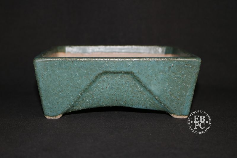 Fusion Ceramics - Netherlands.   - 17.2cm; Geometric Corner Design; Glazed; Square; High-Fired Stoneware; Organic Green Glaze; Browns; Hand-signed; EBPC Stamped. Niels Van der Wal.