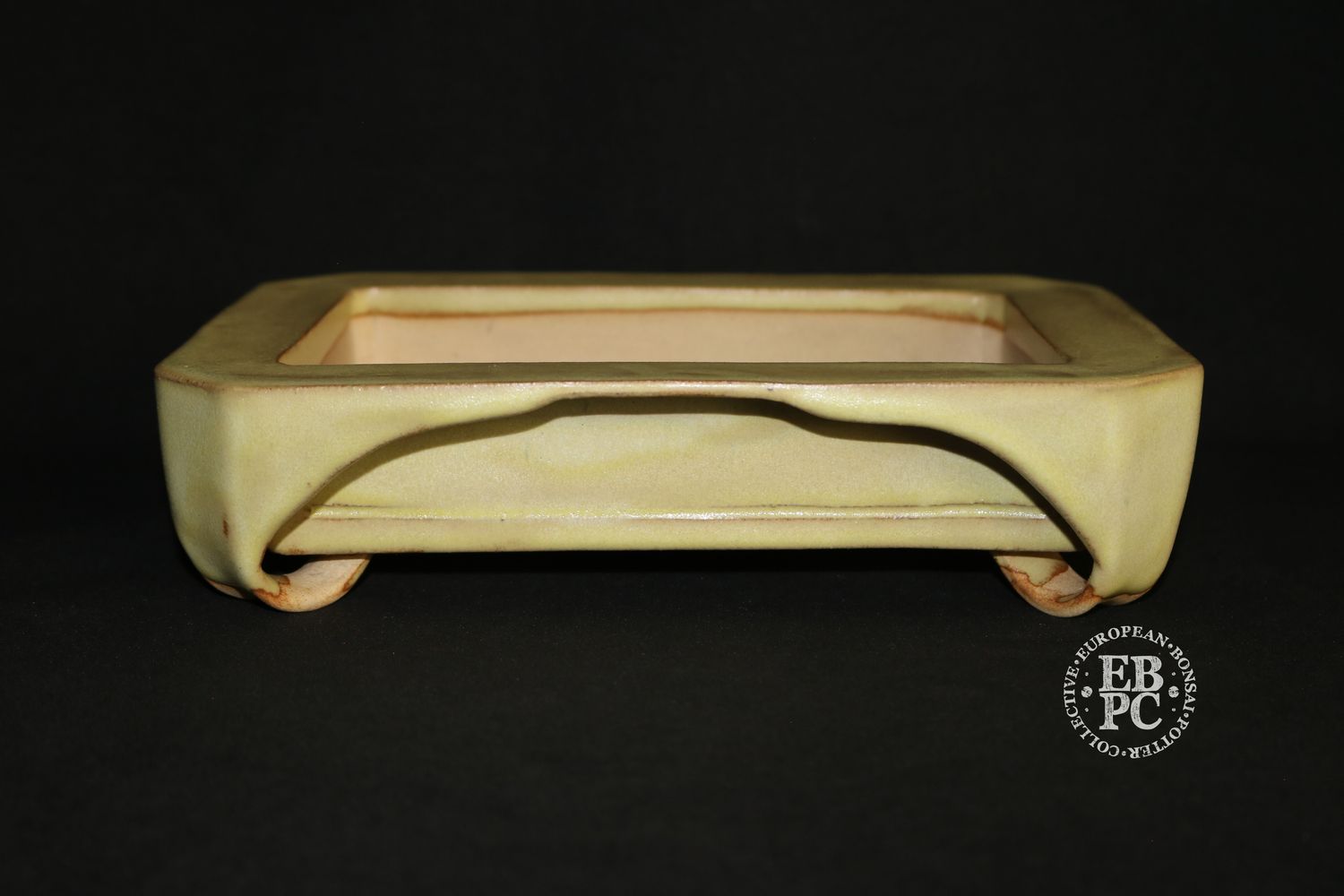 Fusion Ceramics - Netherlands.   - 23.7cm; Folded Corner Design; Glazed; Rectangle; High-Fired Stoneware; Great Glaze; Pale Yellow; Browns; Hand-signed; EBPC Stamped. Niels Van der Wal.