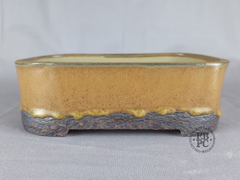 Terrajade, France. Rectangle; 22cm; Glazed; Soft Corner Design; Drippy Brown Glaze; Textured Base & Feet; Membership Launch Edition; EBPC Stamped