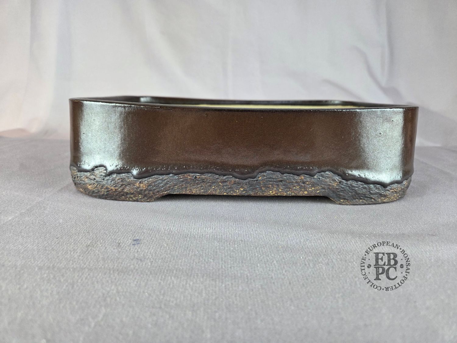 Terrajade, France.   Rectangle; 27cm; Glazed; Iron Brown Glaze; Textured Base &amp; Feet; Membership Launch Edition; EBPC Stamped