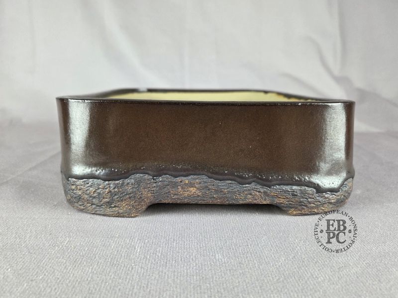 Terrajade, France.   Rectangle; 27cm; Glazed; Iron Brown Glaze; Textured Base &amp; Feet; Membership Launch Edition; EBPC Stamped