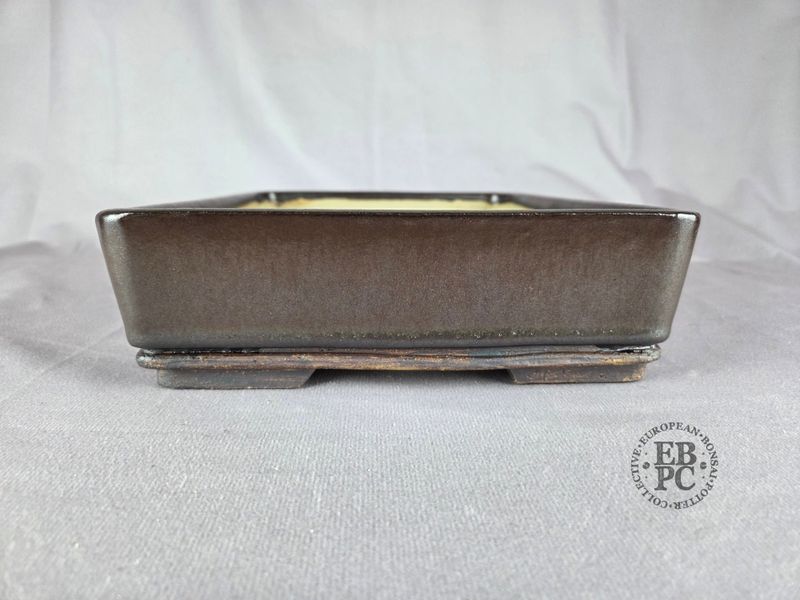 Terrajade, France. Rectangle; 28cm; Glazed; Taupe Glaze; Grey/Brown; Basal Band; Recessed Feet; Membership Launch Edition; EBPC Stamped