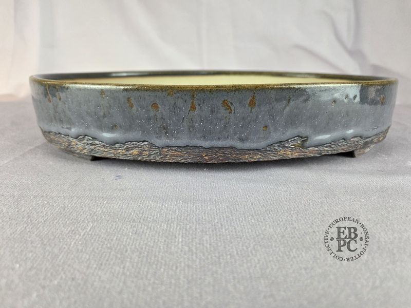 Terrajade, France.   Oval; 30.5cm; Glazed; Sumptuous Grey Glaze; Textured Base; Membership Launch Edition; EBPC Stamped
