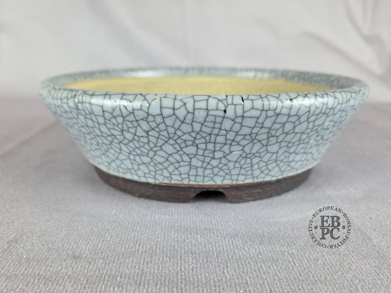Terrajade, France.   Round; 18cm; Glazed; Antique Crackle Glaze; Oxide Base; Membership Launch Edition; EBPC Stamped