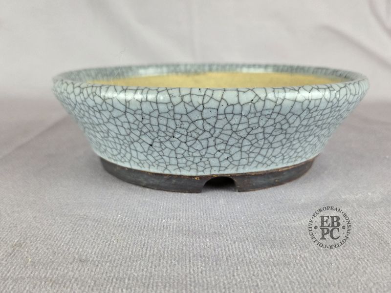 Terrajade, France.   Round; 18cm; Glazed; Antique Crackle Glaze; Oxide Base; Membership Launch Edition; EBPC Stamped