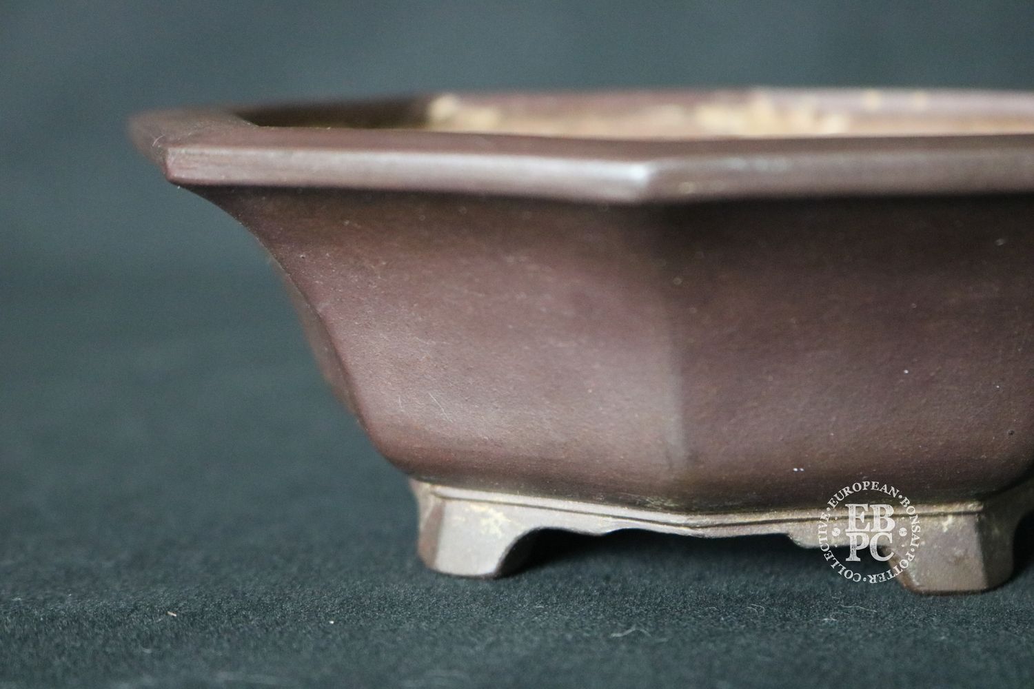 Kamiya Ryuen, Japan.  Deceased.    14.8cm; Hexagon; Unglazed; Kurinuki Made; Refined Form; Hand-Signed By Artist;