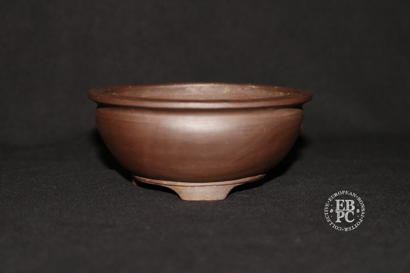 Kamiya Ryuen, Japan.  Deceased.    10.4cm; Round; Hand-made; Unglazed; 2 rare stamps; Refined Form; Hand-Signed By Artist;