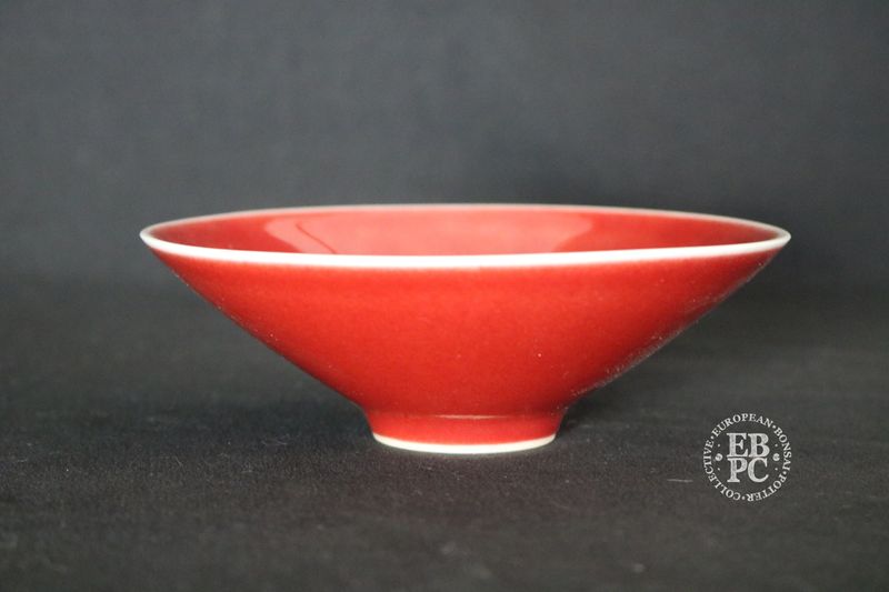 Chinese; Conical Tea Bowl; Porcelain; Flambé Red Glaze; White Rim; Shipped by the EBPC (UK) - From Bryan Albright's Private Collection -