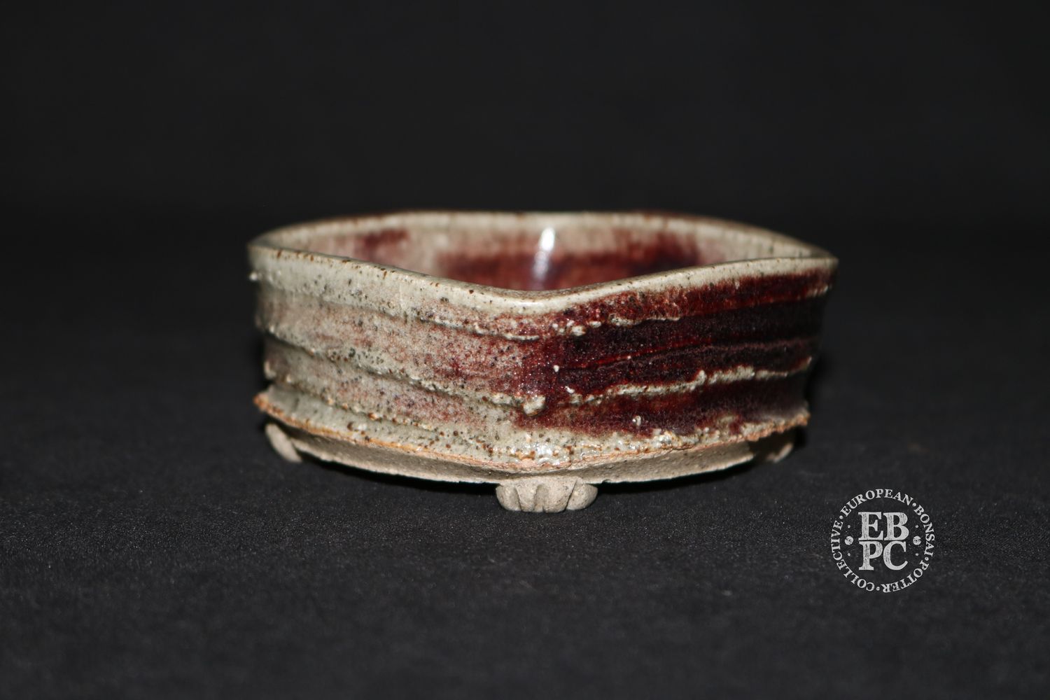 Rene Le Coq (Belgium); Bonsai Pot / Kusamono; Grey Clay; Sang de Boeuf Glaze; Shipped by the EBPC (UK) - From Bryan Albright&#39;s Private Collection -