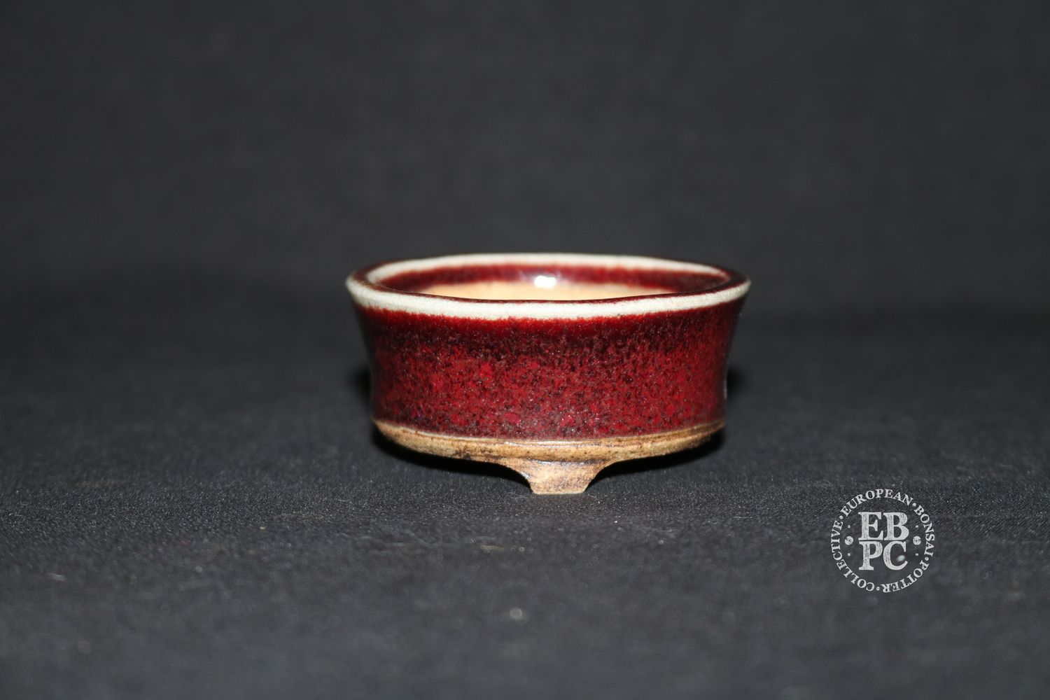 Rene Le Coq (Belgium); Mame Bonsai Pot / Kusamono; Round; Sang de Boeuf Glaze; Shipped by the EBPC (UK) - From Bryan Albright&#39;s Private Collection -