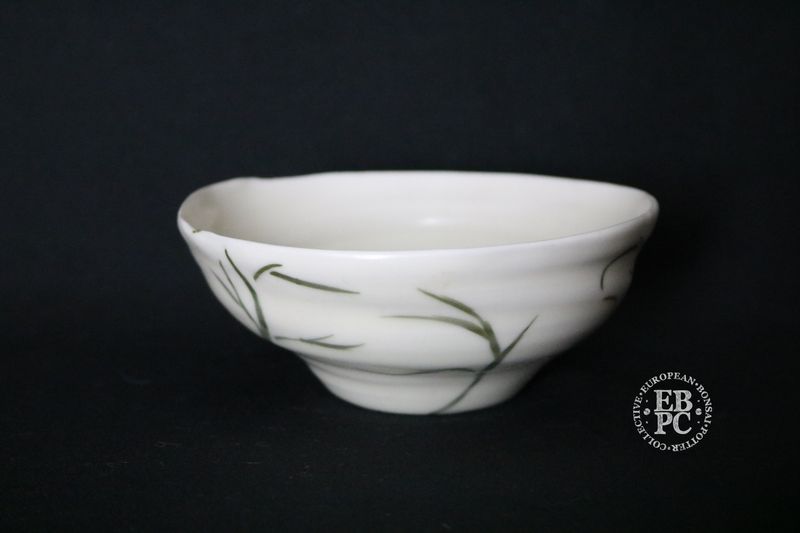 Norfolk Potter, UK; Refined Bowl; White; Decorative Floral Design; Shipped by the EBPC (UK) - From Bryan Albright&#39;s Private Collection -