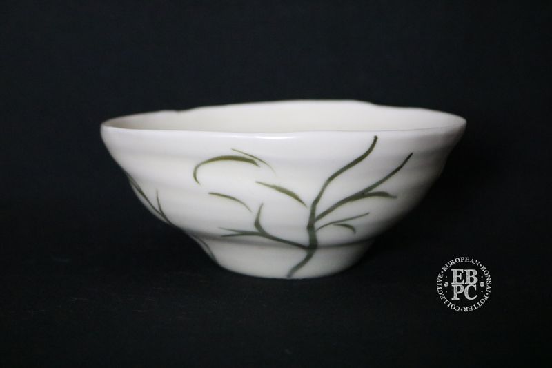 Norfolk Potter, UK; Refined Bowl; White; Decorative Floral Design; Shipped by the EBPC (UK) - From Bryan Albright's Private Collection -