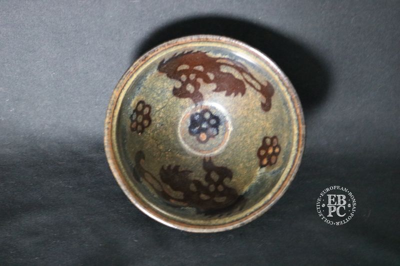 Chinese; Conical Tea Bowl; Superb Iron Glaze; Hand-Painted; Dragons; Flowers; Shipped by the EBPC (UK) - From Bryan Albright's Private Collection -