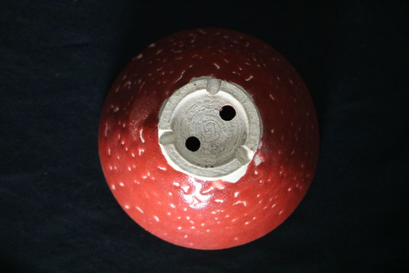 Unknown Artist.      11cm; Mame Bonsai Pot / Kusamono; Round; Red Crawling Glaze; Shipped by the EBPC (UK) - From Bryan Albright's Private Collection -