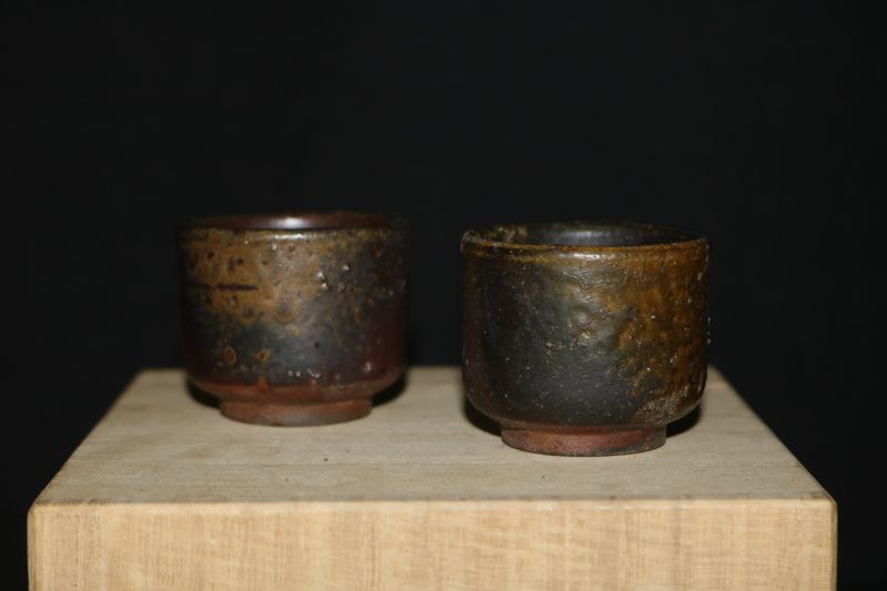 Tamba yaki, Japan - Wood-Fired; PAIR of Ochoko 猪口; Sake Cups; Wood-Fired; Natural Ash Deposits; Shipped by the EBPC (UK) - From Bryan Albright's Private Collection -