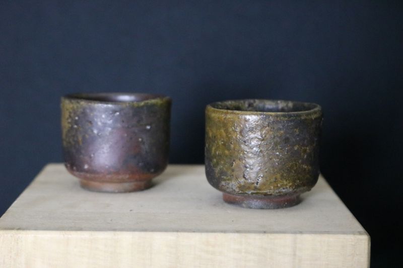 Tamba yaki, Japan - Wood-Fired; PAIR of Ochoko 猪口; Sake Cups; Wood-Fired; Natural Ash Deposits; Shipped by the EBPC (UK) - From Bryan Albright's Private Collection -