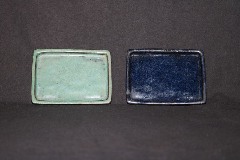 Chinese; SET of 2 Suiban; Stoneware; Namako Blue & Oribe Green; Aged Aesthetic; Shipped by the EBPC (UK) - From Bryan Albright's Private Collection -