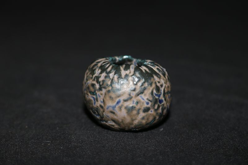 Milan Klika (Cz) - 2.5cm; Ceramic Shito Pot; Accent; 'Shrivelled' Texture' Glazed; Browns; Subtle Blues; Shipped by the EBPC (UK) - From Bryan Albright's Private Collection -