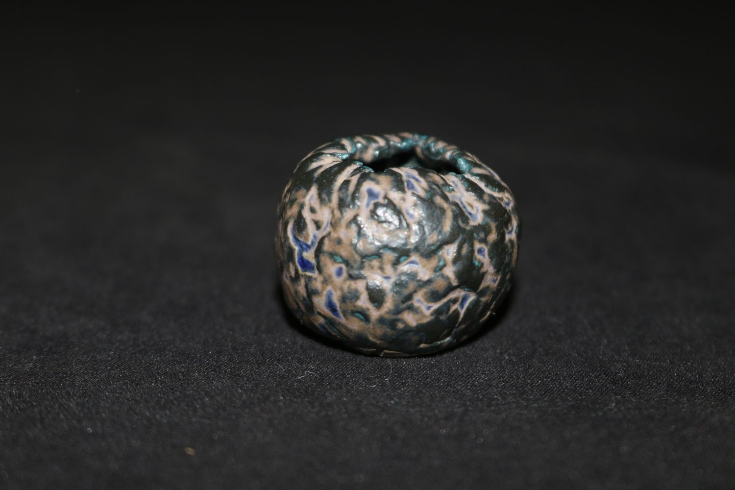 Milan Klika (Cz) - 2.5cm; Ceramic Shito Pot; Accent; &#39;Shrivelled&#39; Texture&#39; Glazed; Browns; Subtle Blues; Shipped by the EBPC (UK) - From Bryan Albright&#39;s Private Collection -