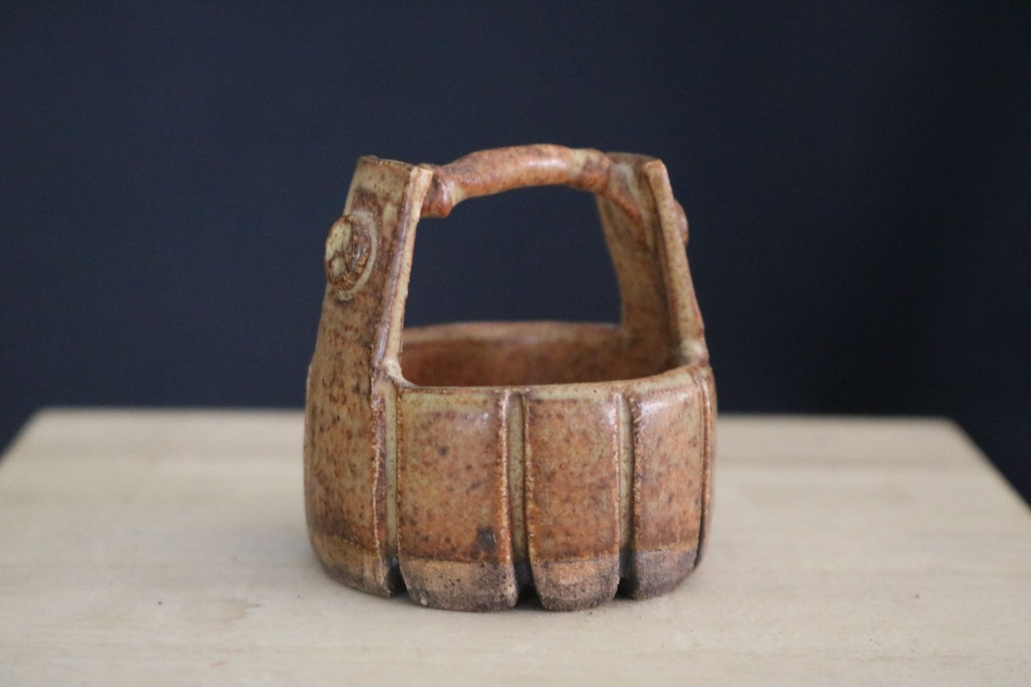 Elsebeth Bruun Ludvigsen (Denmark); Mame Bonsai Pot / Kusamono; Porcelain; Well Bucket Design; Carved; Glazed; Shipped by the EBPC (UK) - From Bryan Albright&#39;s Private Collection -