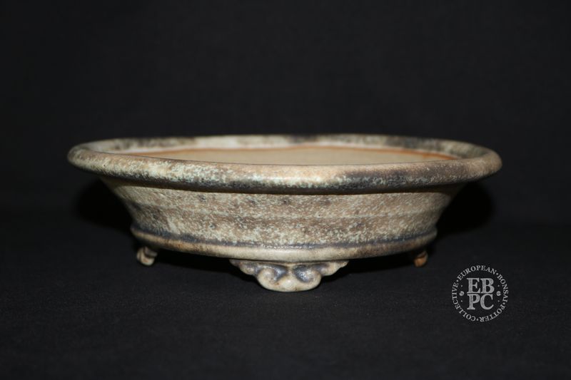 Ian Baillie - 21.6cm; Round; Flared Design; Thick Rim; Superb Glaze; Cream; Browns; Scroll Feet; Basal Band.      Made by Ian Baillie of Scotland.