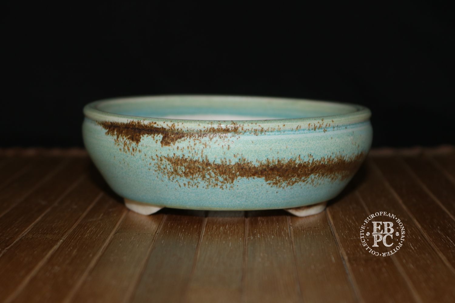 EBL Pots - 12.5cm; Handmade; Shohin / Large Accent Pot; Round; Celadon Glaze; Volcanic Sand; Unglazed Feet; Elsebeth Bruun Ludvigsen