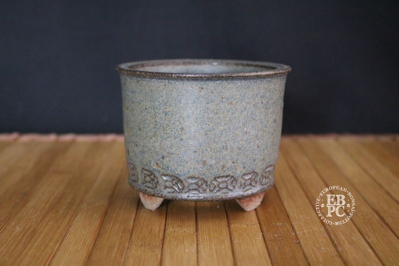 EBL Pots - 10cm; Handmade; Round; Mottled Glaze; Green, Blue, Brown; Unglazed Feet; EBPC Stamped; Elsebeth Bruun Ludvigsen