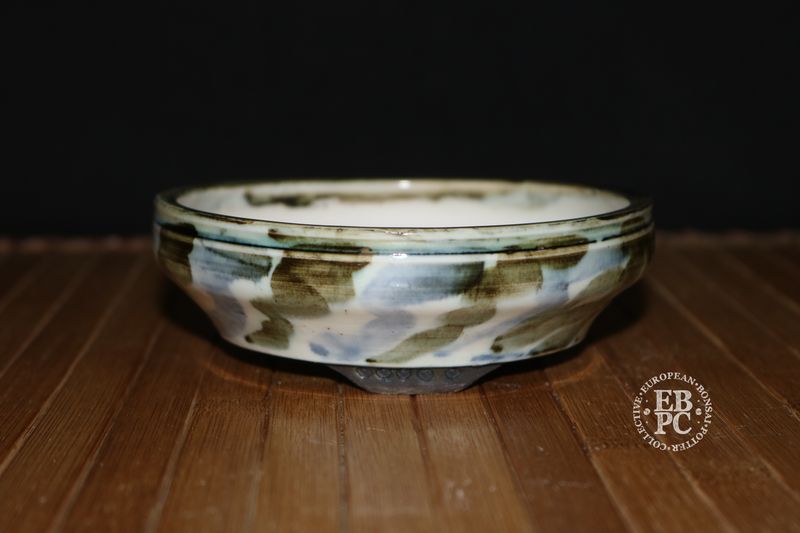 EBL Pots - 12.6cm; Handmade; Porcelain; Round; Avant Garde Glaze; Blue; Green; Recessed Feet; EBPC Stamped; Elsebeth Bruun Ludvigsen