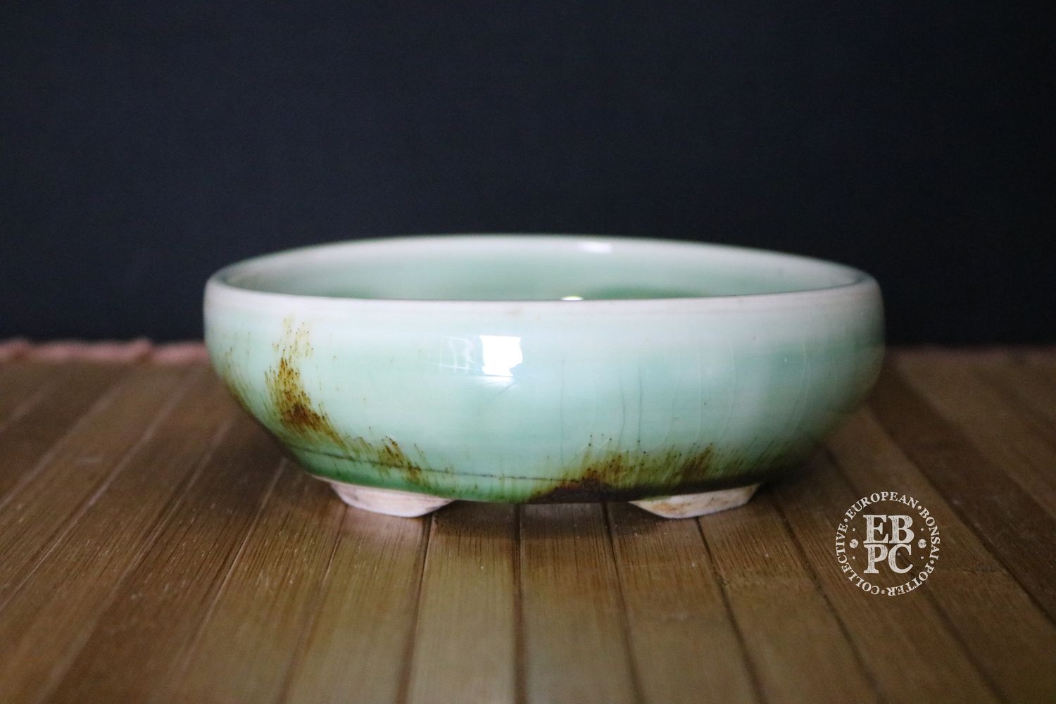 EBL Pots - 13.7cm; Porcelain; Oval; Celadon Glaze; Volcanic Sand; Unglazed Feet; Elsebeth Bruun Ludvigsen