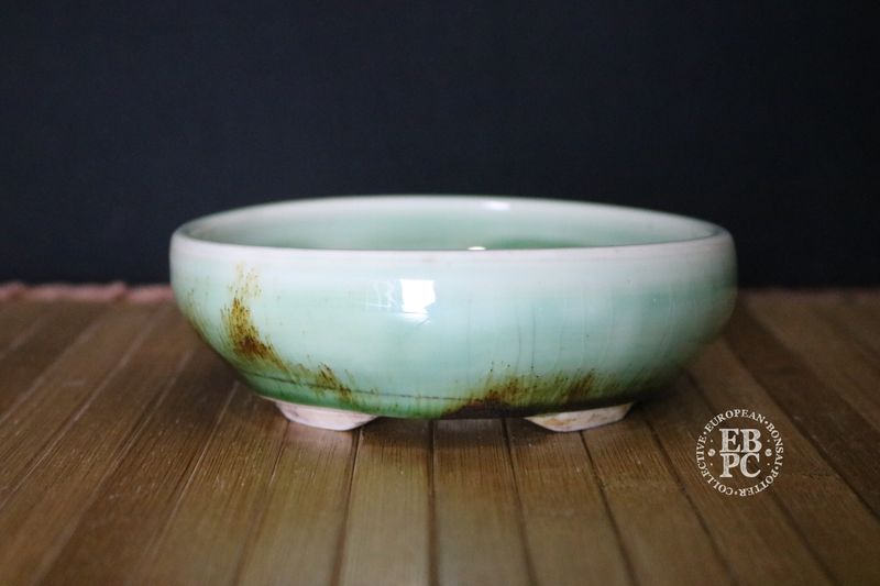 EBL Pots - 13.7cm; Porcelain; Oval; Celadon Glaze; Volcanic Sand; Unglazed Feet; Elsebeth Bruun Ludvigsen