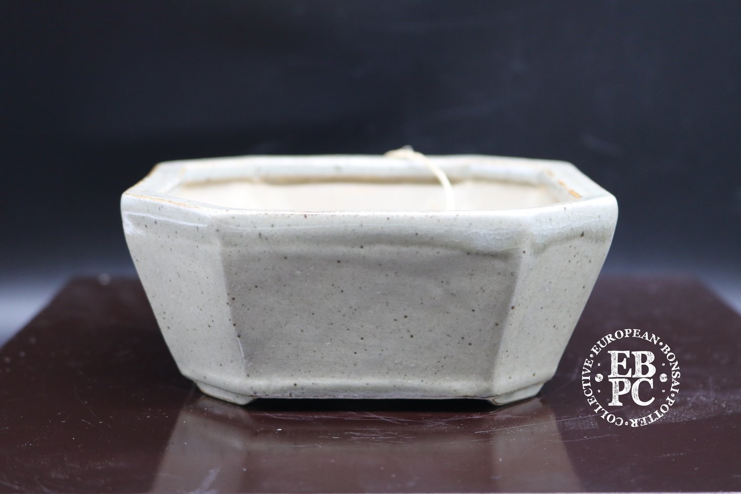 SOLD - Amdouni Bonsai Pots - 12.7cm; EBPC stamped; celadon; shohin; glazed; square; cut corners