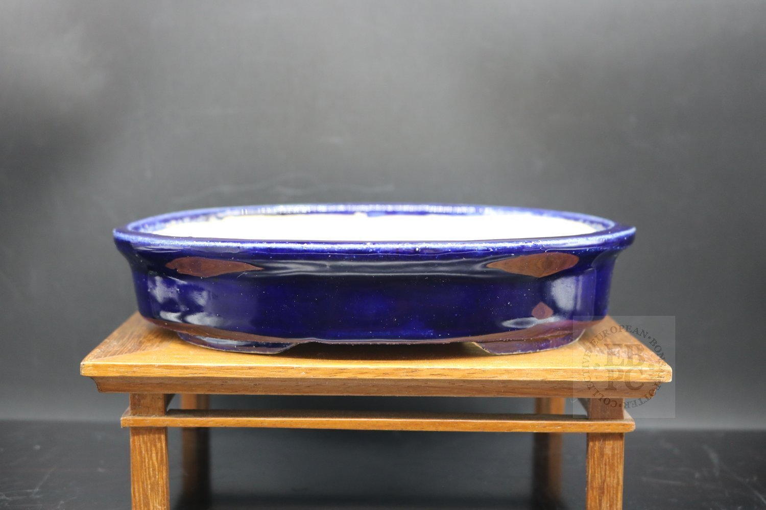 SOLD - Amdouni Bonsai Pots - 19.7cm; European; glazed; oval; kifu; blue / ruri