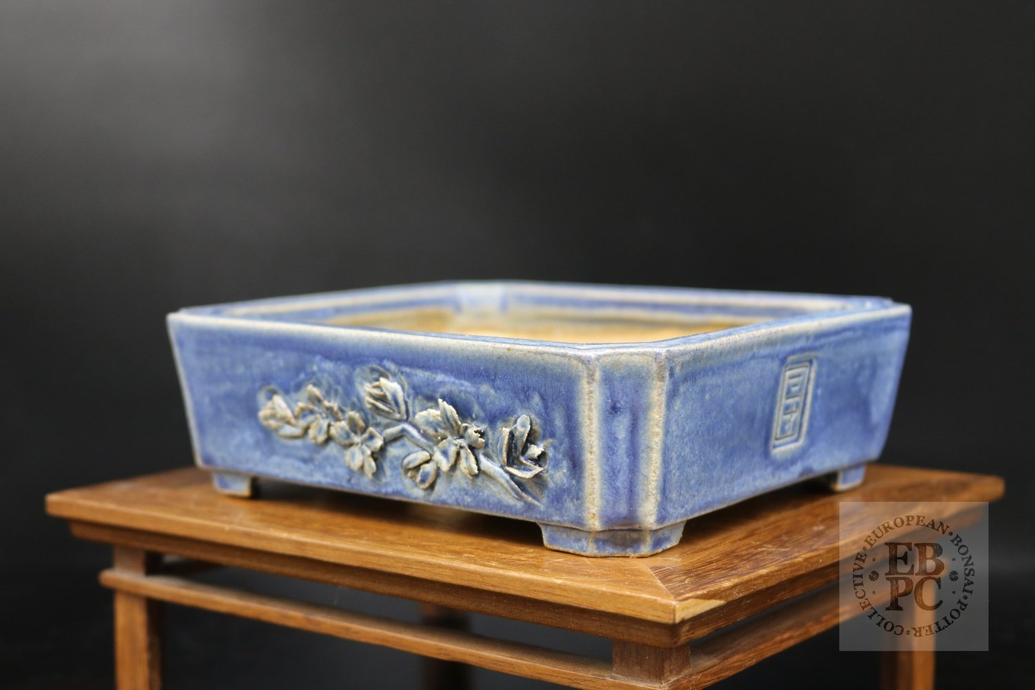 Sansai Bonsai Pots - 15.5cm; European; glazed; shohin; rectangle, blue, cut corners; Tom Benda