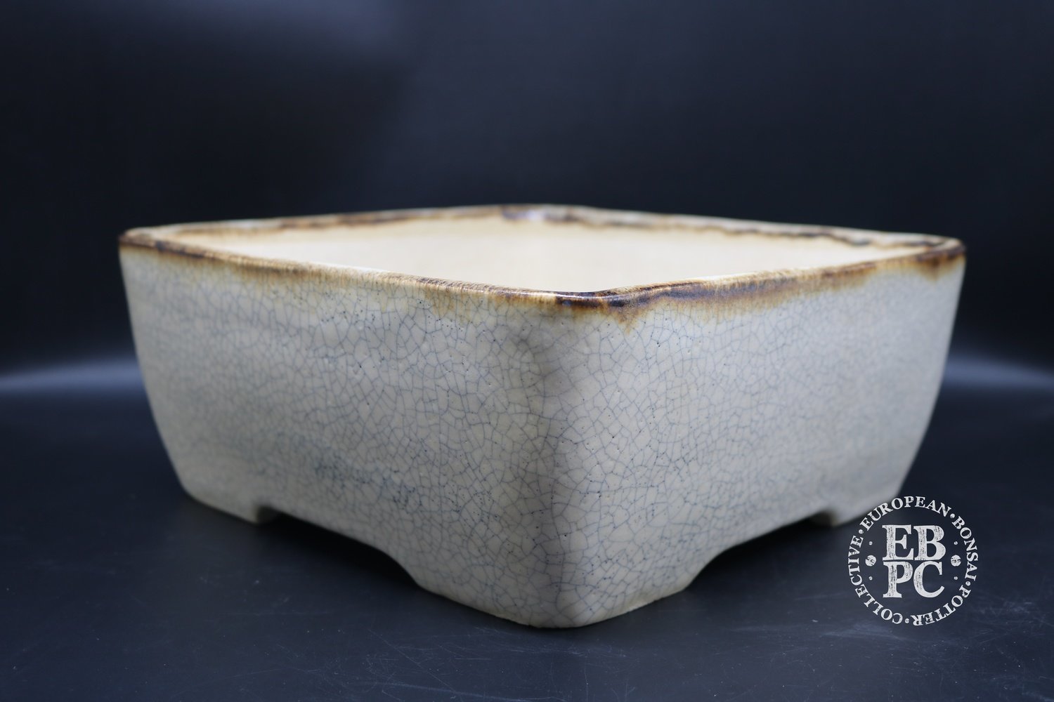 SOLD - Sabine Besnard - 25.3cm, Square, Glazed, Cream, Crackle Glaze,