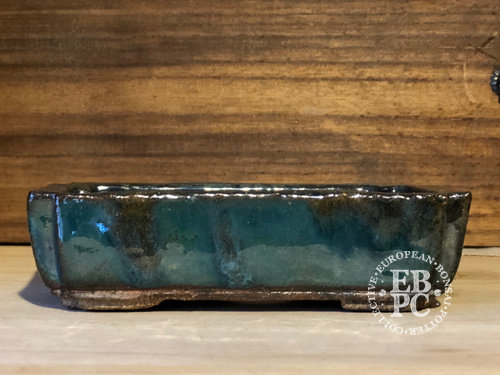 SOLD - Holvila - 13.9cm; Signature Glaze; Crackled turquoise; Rectangle; Green; Shohin; Kumatani - Thor Holvila