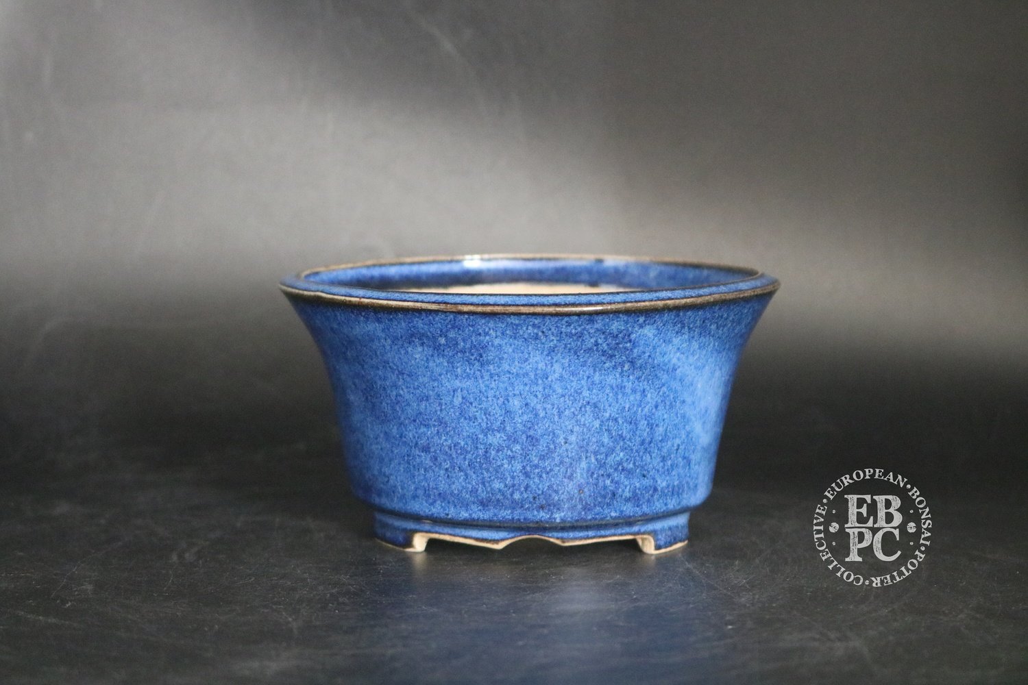 SOLD - Amdouni Bonsai Pots - 14.2cm; Glazed; Round; Namako blue; Whites; Sami Amdouni